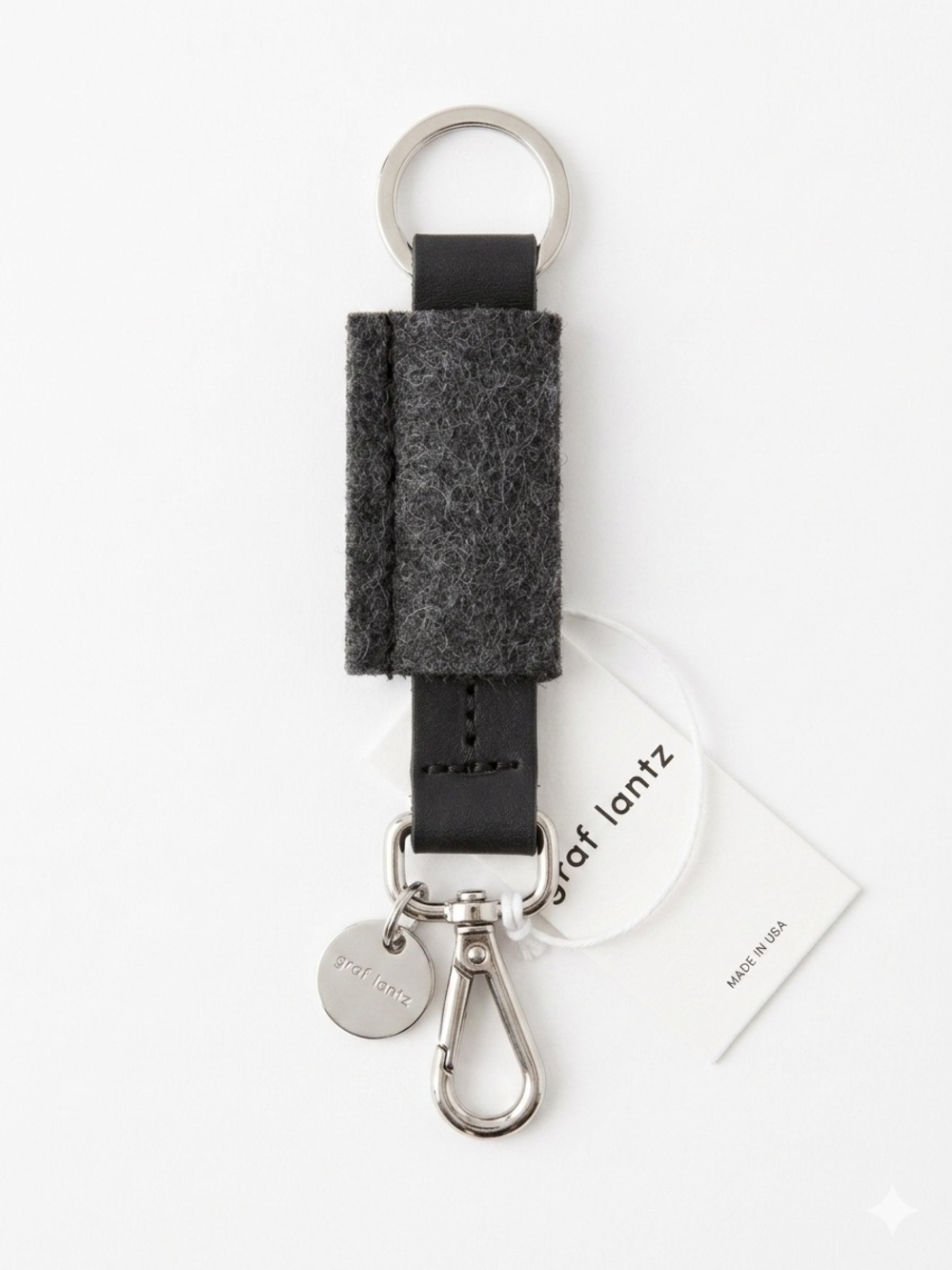 NWT Graf Lantz Merino Wool Bar Key Fob Charcoal Black